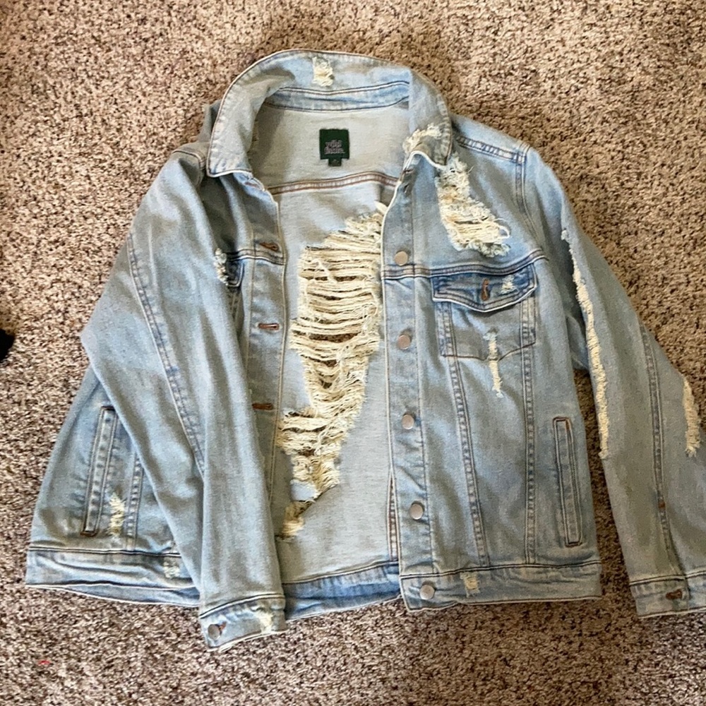 light wash distressed denim jacket